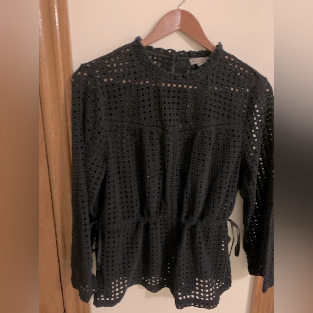 Black blouse - cotton and cinched in at waist with drawstring
